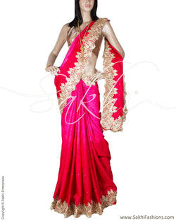 DPP-5958 - Pink & Red Pure Tussar Silk Saree