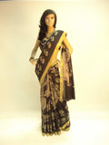 DPP-6302 - Black & Beige Pure Crepe Silk Saree