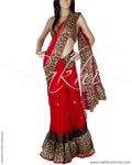 DPP-6411 - Red & Black Synthetic Net Saree