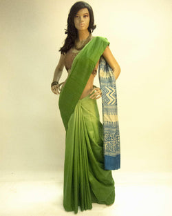 DPP-6936 - Blue & Green Pure Tussar Silk Saree