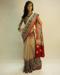 DPP-6938 - Beige & Multi Pure Tussar Silk Saree