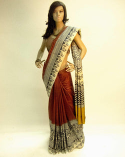 DPP-6943 - Brown & Multi Pure Tussar Silk Saree
