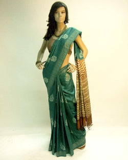 DPP-6945 - Green & Multi Pure Tussar Silk Saree