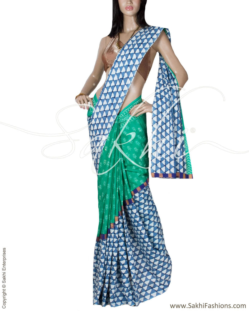 DPP-7007 - Blue & Green Pure Cotton Saree