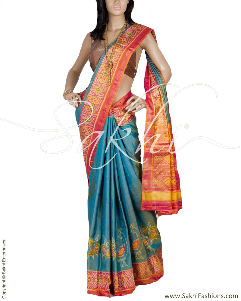 DPP-7070 - Blue & Yellow Pure Silk Saree