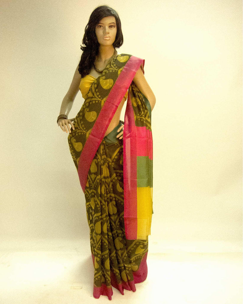 DPP-7168 - Multi & Black Pure Organza Silk Saree