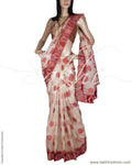 DPP-7459 - Cream & Maroon Pure Banarasi Silk Saree