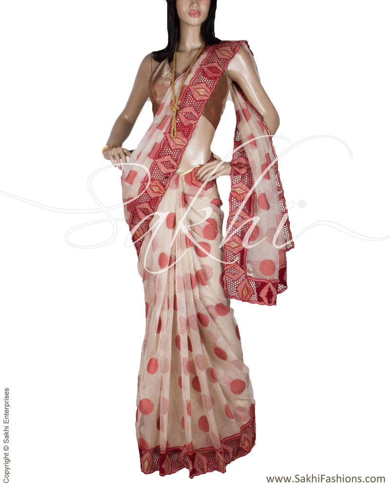 DPP-7459 - Cream & Maroon Pure Banarasi Silk Saree