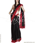 DPP-7504 - Black & Red Pure Organza Silk Saree