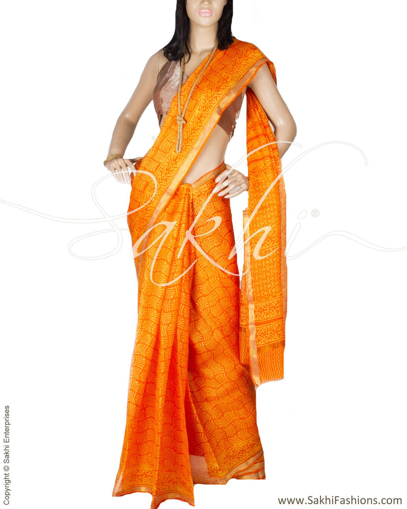 DPP-8136 - Orange & Gold Pure Silk kota Saree