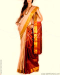 DPP-8290 - Beige & Maroon Pure Kanchivaram Silk Saree