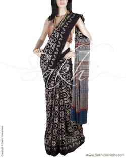 DPP-8761 - Black & Beige Pure Cotton Saree