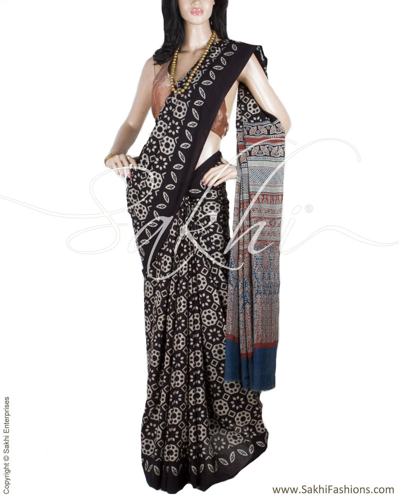 DPP-8761 - Black & Beige Pure Cotton Saree