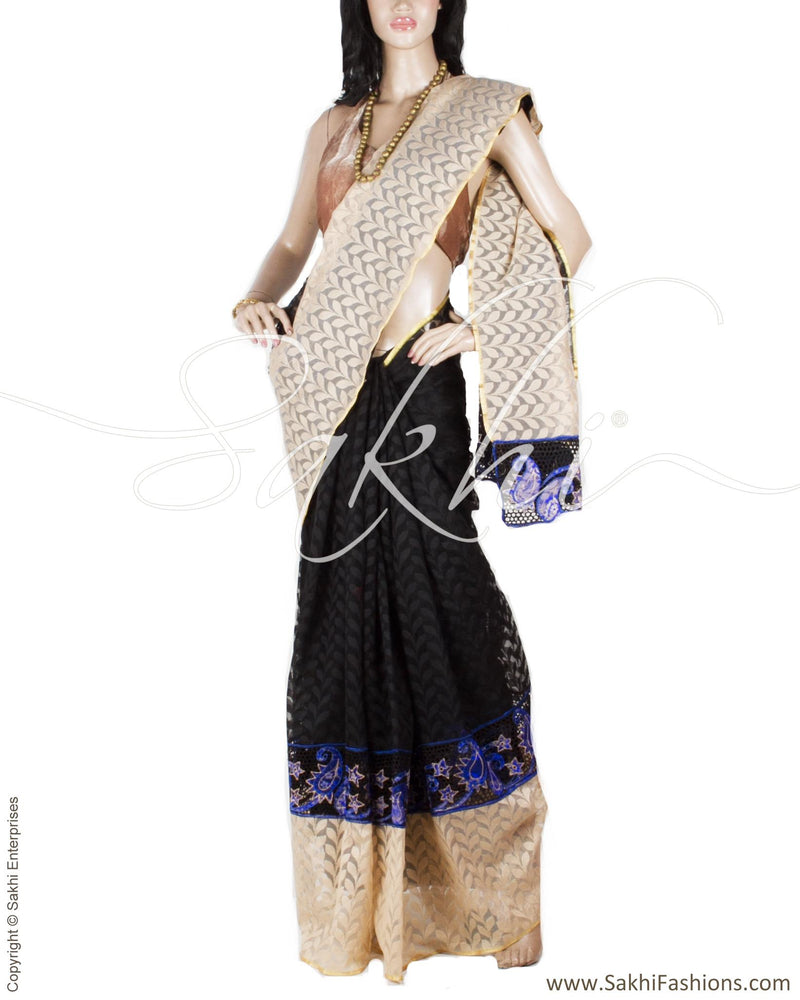 DPP-9113 - Black & Beige Supernet Saree
