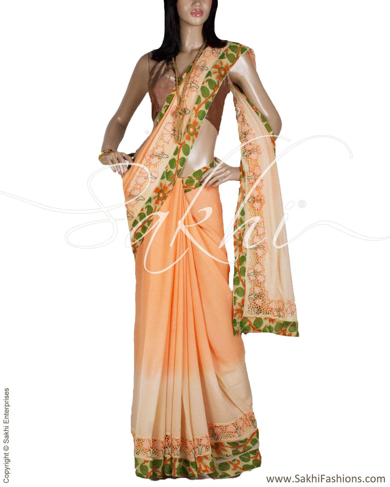 DPP-9300 - Peach & Multi Pure Chiffon Silk Saree