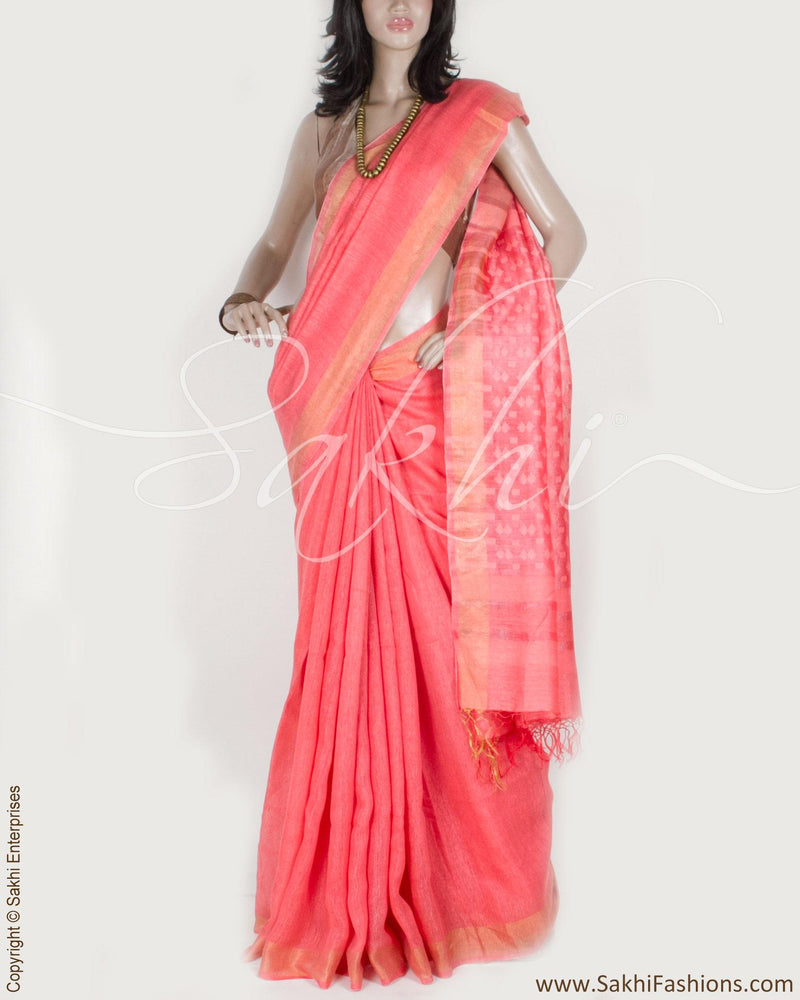 DPP-9429 - Peach & Gold Pure Matka Silk Saree