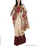 DPP-9534 - Beige & Maroon Pure Georgette Silk Saree