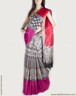 DPP-9702 - Beige & Pink Pure Tussar Silk Saree