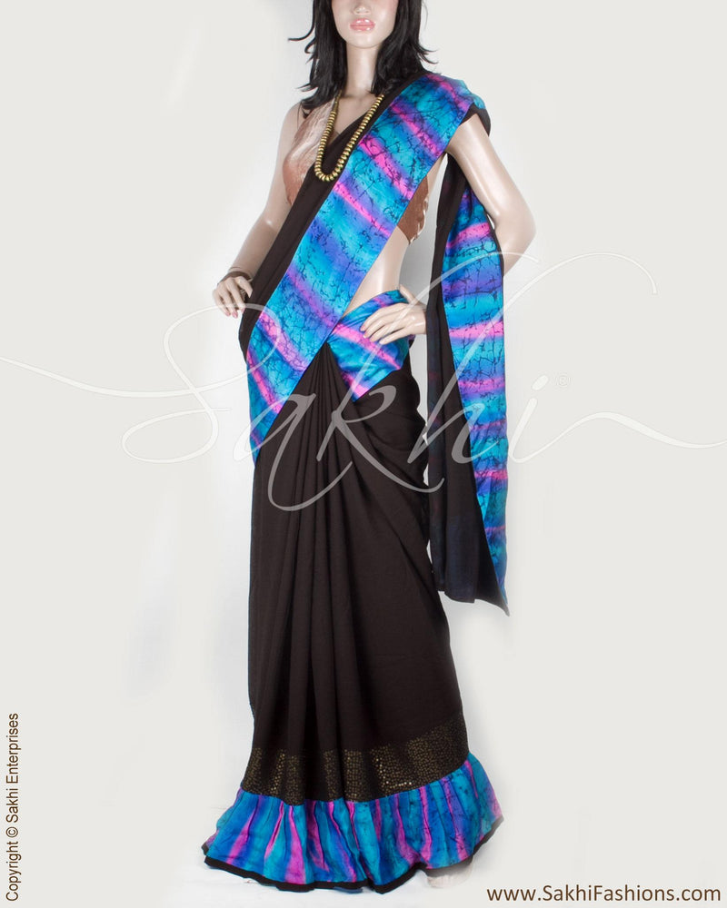 DPP-9754 - Black & Blue Faux Georgette Silk Saree