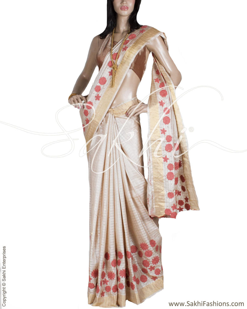 DPP-9769 - Beige & Pink Pure Tussar Silk Saree