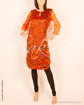 DPP-R4669 - Orange & Black Pure Raw Silk Kurthi