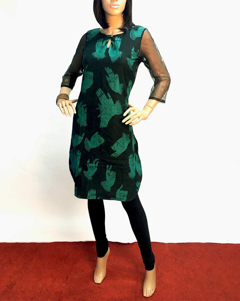 DPP-R5358 - Black & Green Silk & Cotton Top