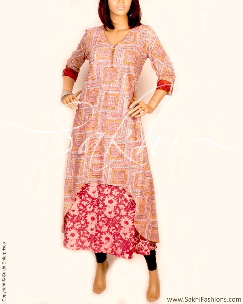 DPP-R9171 - Pink & White Pure Cotton Outer Top With Sleeves