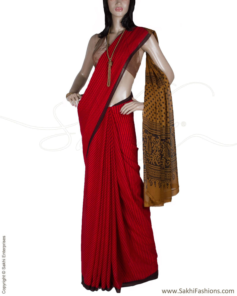 DPQ-10796 - Red & Black Pure Georgette Silk Saree