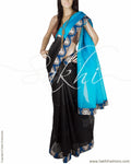 DPQ-11143 - Black & Blue Pure Organza Silk Saree