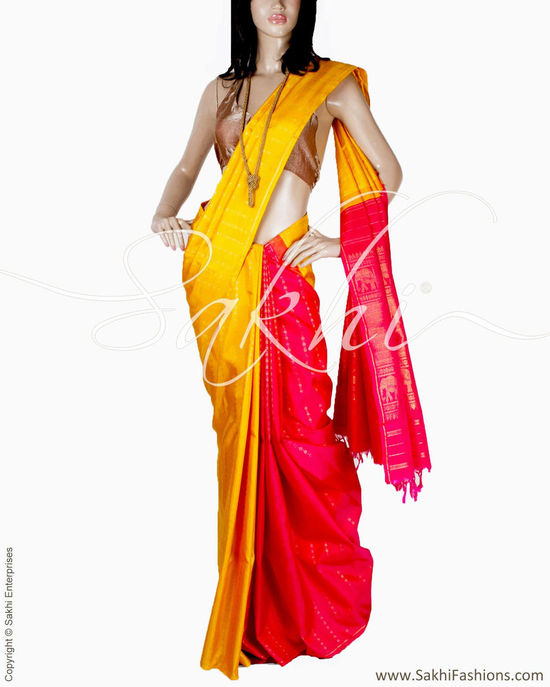 DPQ-11507 - Yellow & Pink Pure Kanchi Silk Saree