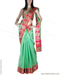 DPQ-12090 - Green & Pink Pure Kora Silk Saree