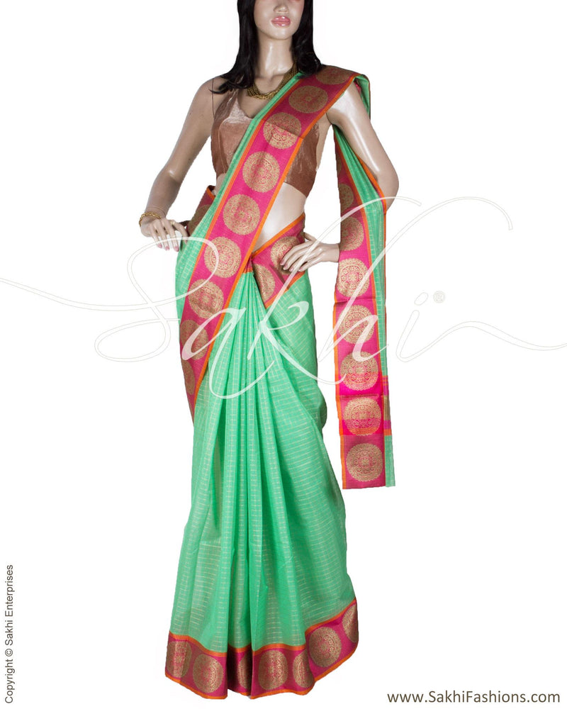 DPQ-12090 - Green & Pink Pure Kora Silk Saree
