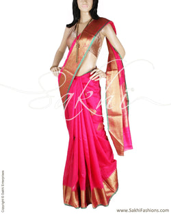 DPQ-12224 - Pink & Gold Pure Banarasi Silk Saree