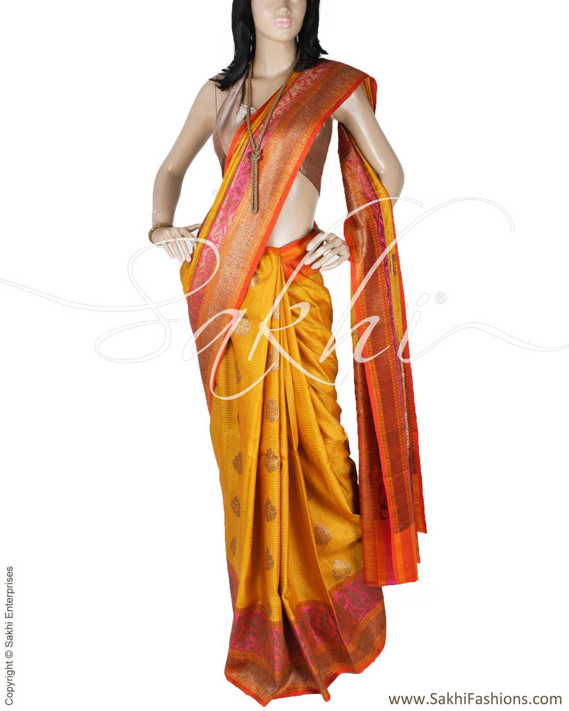 DPQ-12227 - Yellow & Purple Pure Banarasi Silk Saree