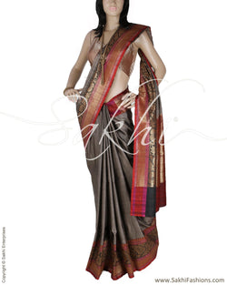 DPQ-12250 - Grey & Multi Pure Banarasi Silk Saree