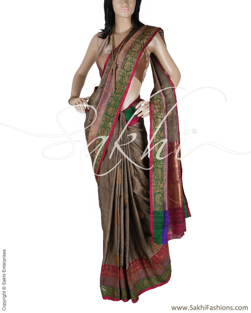 DPQ-12251 - Grey & Multi Pure Banarasi Silk Saree