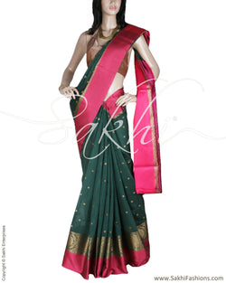 DPQ-12269 - Green & Pink Pure Banarasi Silk Saree