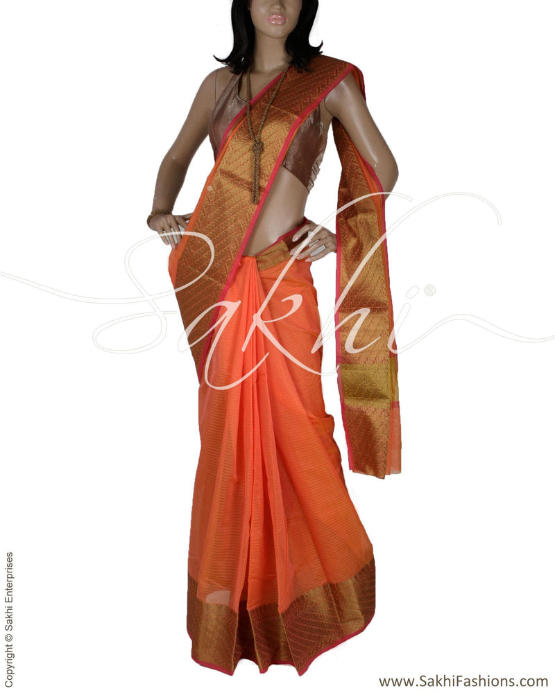 DPQ-12320 - Peach & Gold Pure Chanderi  Saree