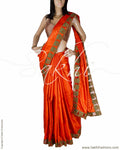 DPQ-1287 - Orange & Green Pure Tussar Silk Saree