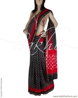 DPQ-13697 - Black & Red Pure Chanderi Saree