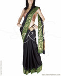 DPQ-13968 - Black & Green Pure Silk Saree