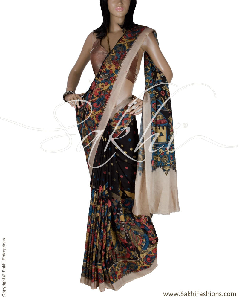 DPQ-14004 - Multi & Black Silk & Cotton Saree