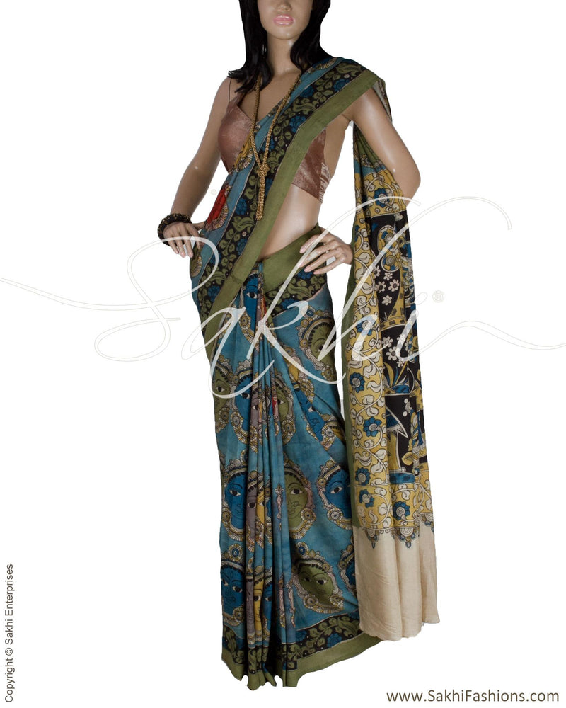 DPQ-14017 - Multi & Blue Silk & Cotton Saree