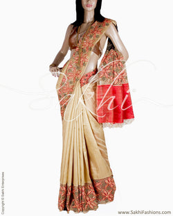 DPQ-14399 - Beige & Multi Dupion Silk Saree