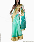 DPQ-14528 - Blue & Gold Pure Organza Silk Saree