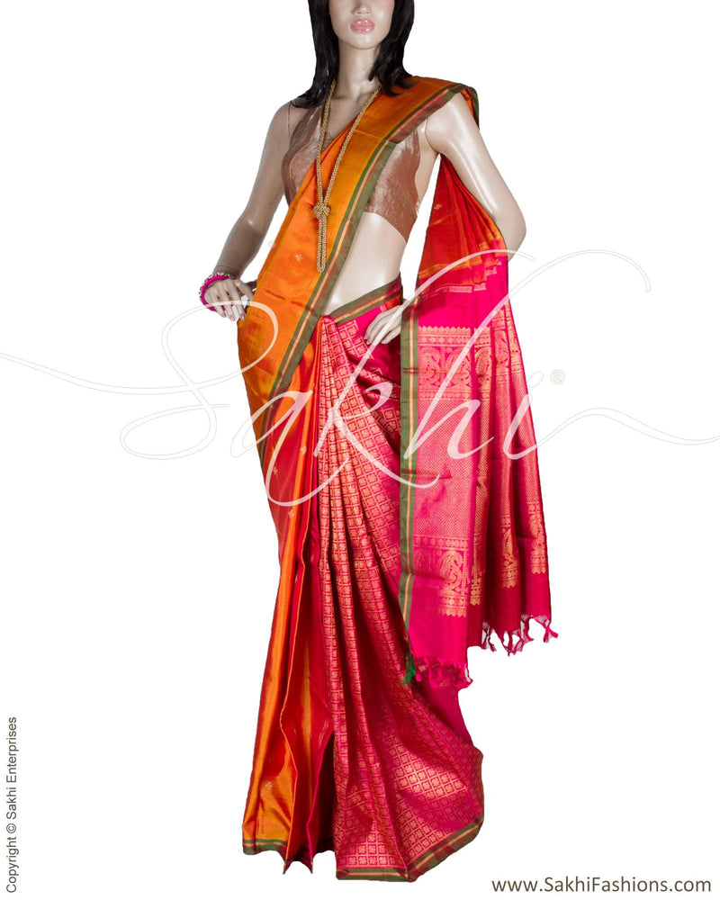 DPQ-14550 - Mustard & Pink Pure Kanchipuram Silk Saree