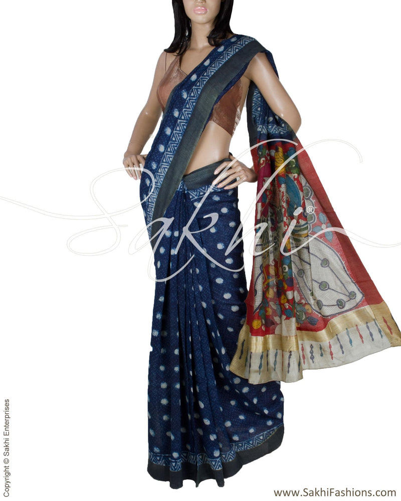 DPQ-14893 - Blue & Grey Pure Chanderi  Saree
