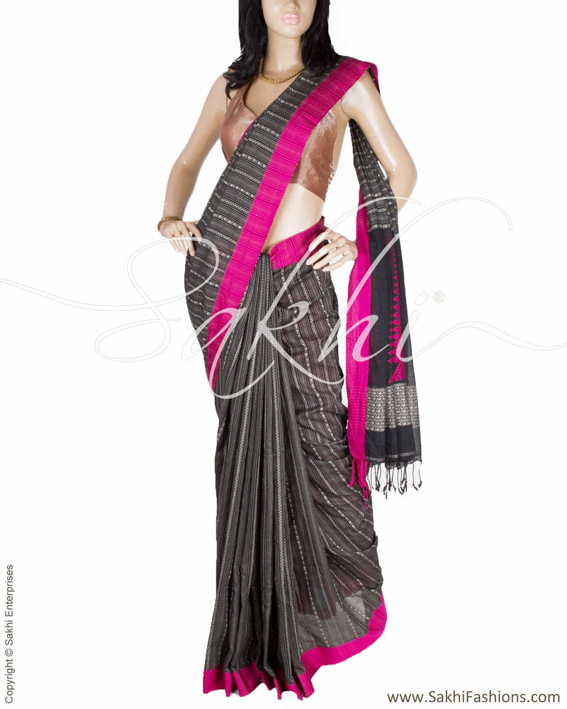 DPQ-14972 - Pink & Grey Pure Cotton Saree