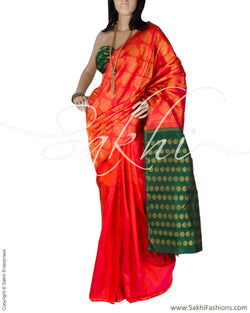 DPQ-15497 - Peach & Green Pure Kanchivaram Silk Saree