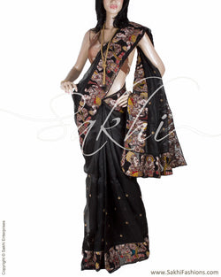 DPQ-15970 - Black & Multi Pure Organza Silk Saree